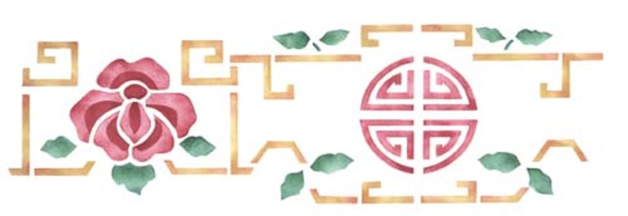 Oriental Wall Stencil Border | 079R by Designer Stencils | Pattern Stencils | Reusable Stencils for Painting | Safe & Reusable Template for Wall Decor | Try This Stencil Instead of a Wallpaper | Easy to Use & Clean Art Stencil Pattern